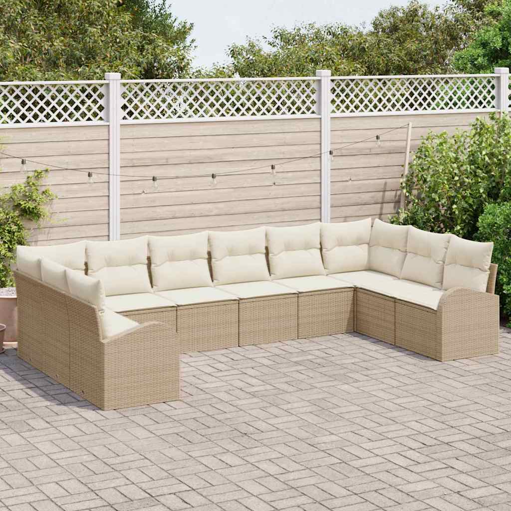 Havesofa Sæt 10 stk. Beige og hvid polyrattan