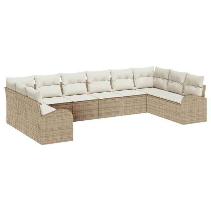 Havesofa Sæt med pude 10 pcs Beige og hvid polyrattan