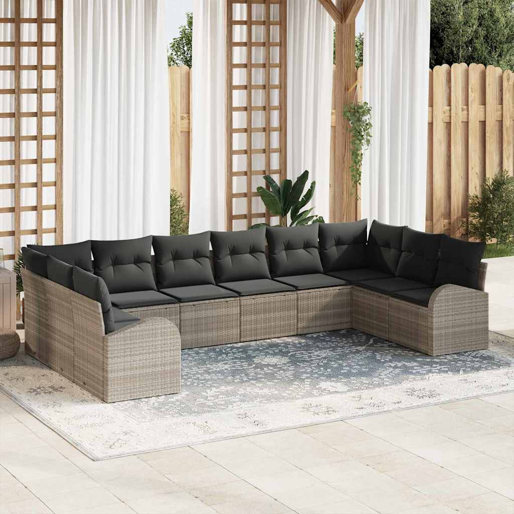Havesofa Sæt med pude med opbevaring 10 pcs Lysegrå polyrattan