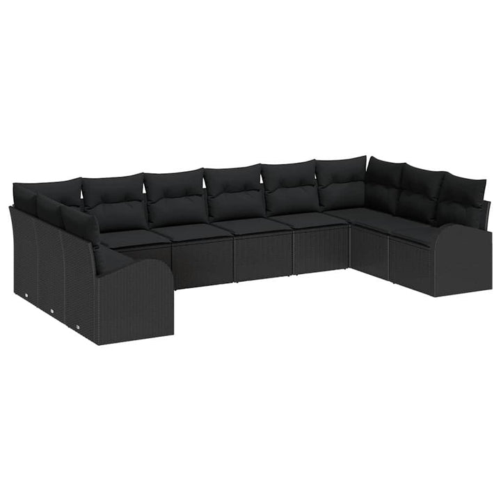 Havesofa Sæt med pude med opbevaring 10 pcs Sort polyrattan