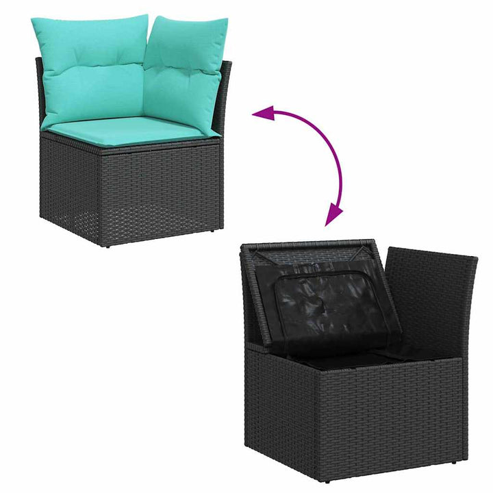Havesofa Sæt 10 stk. Sort og turkis polyrattan