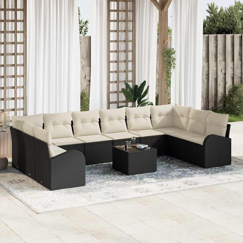 Havesofa Sæt med pude 11 pcs Brun og Creme polyrattan