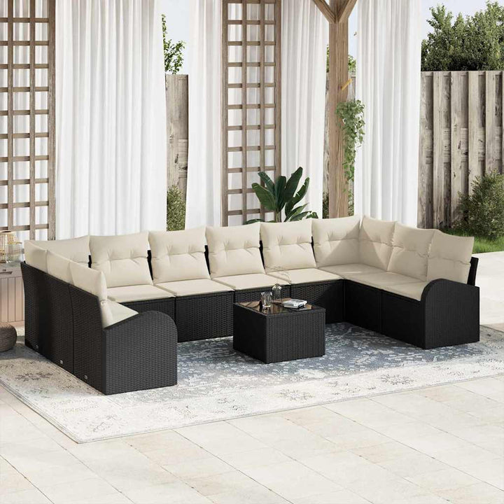 Havesofa Sæt med pude 11 pcs Brun og Creme polyrattan