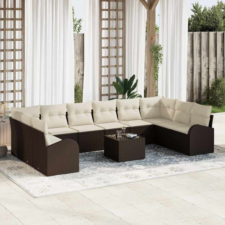 Havesofa Sæt med pude 11 pcs Brun og Creme polyrattan