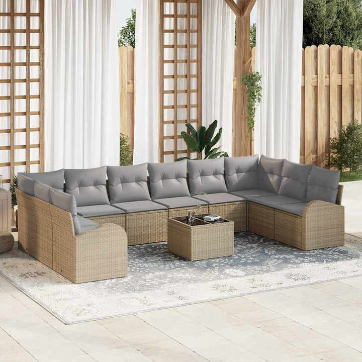 Havesofa Sæt med pude 11 pcs Beige og lys grå polyrattan
