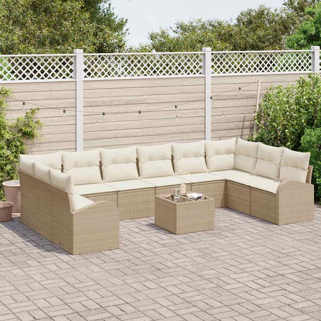 Havesofa Sæt 11 stk. Beige og creme polyrattan