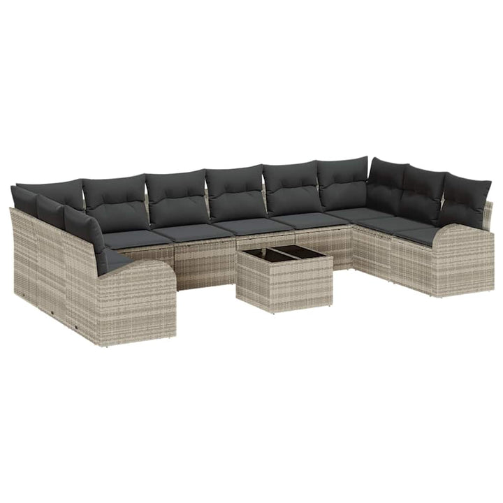 Havesofa Sæt med pude med opbevaring 11 pcs Lysegrå polyrattan