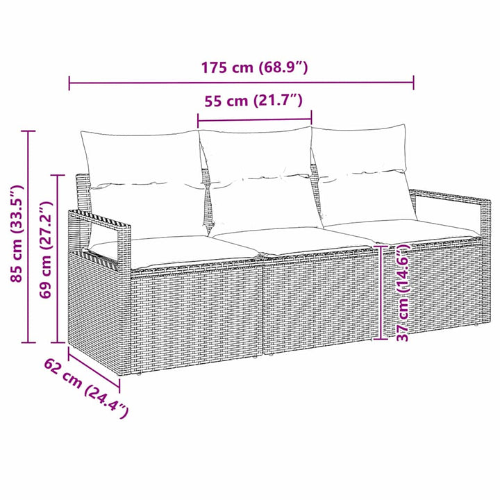 Havesofa Sæt med pude 3 pcs Brun og hvid polyrattan