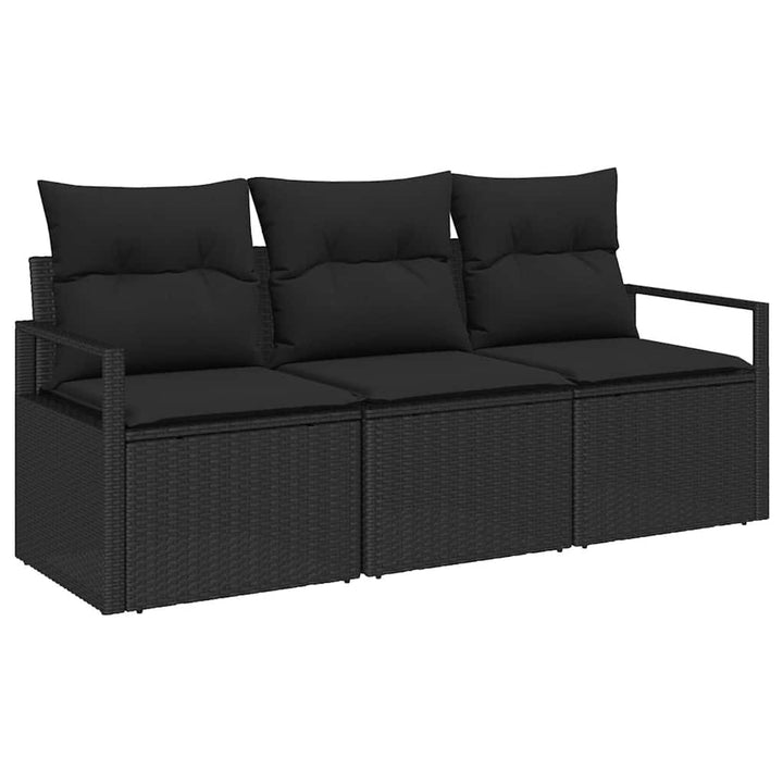 Havesofa Sæt med pude med opbevaring 3 pcs Sort polyrattan