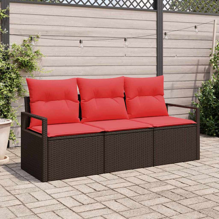Havesofa Sæt 3 stk. Brun og Rød polyrattan