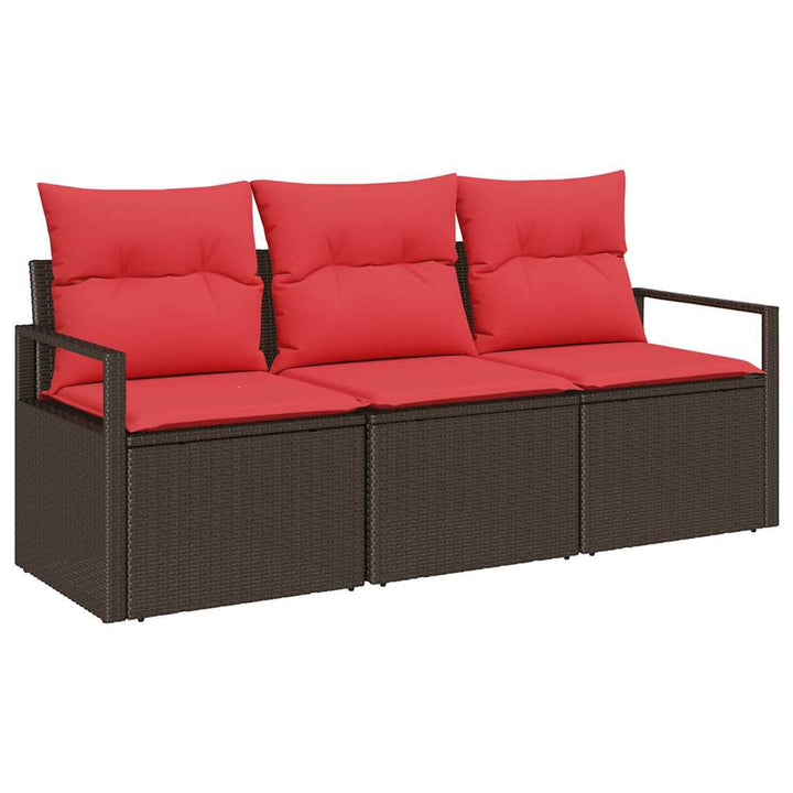 Havesofa Sæt 3 stk. Brun og Rød polyrattan
