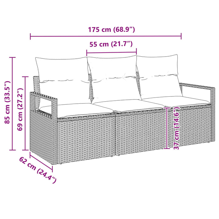 Havesofa Sæt 3 stk. Brun og Rød polyrattan
