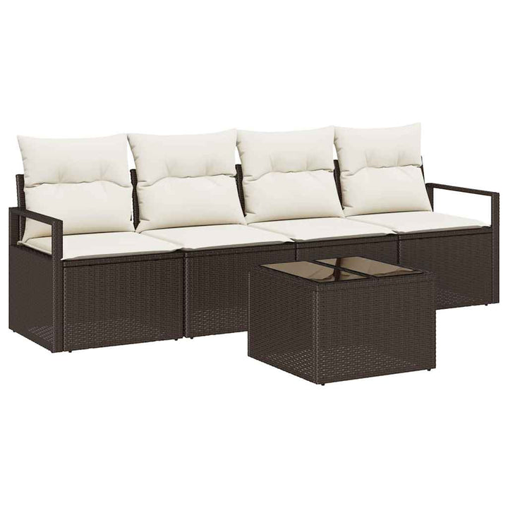 Sofa Sæt med pude med opbevaring 5 pcs Brun og Creme polyrattan