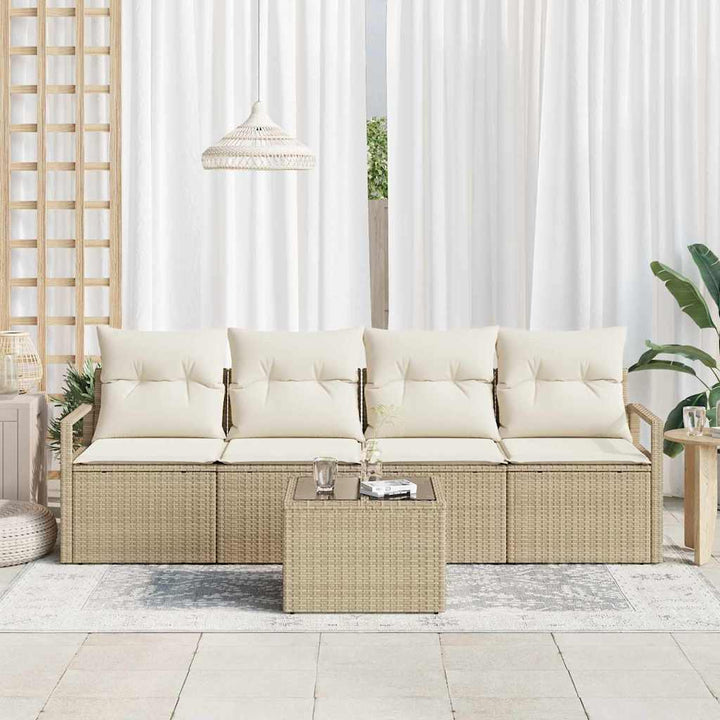 Sofa Sæt 5 stk. 4-Antal sæder Beige og creme polyrattan