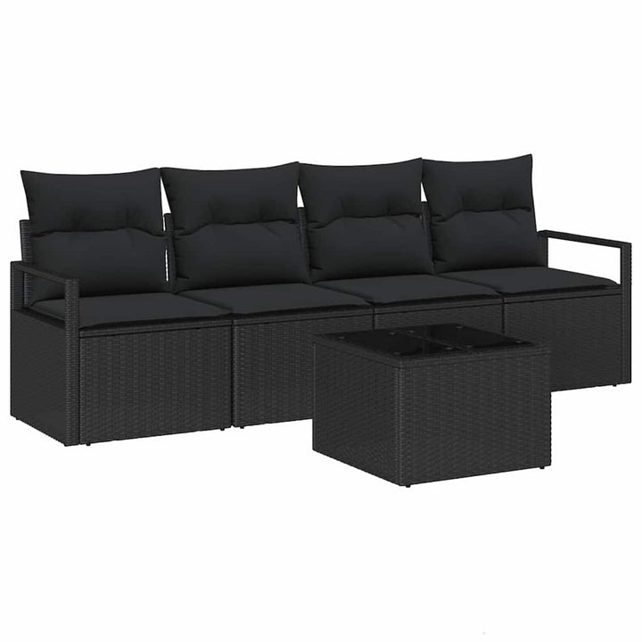 Sofa Sæt med pude med opbevaring 5 pcs Sort polyrattan