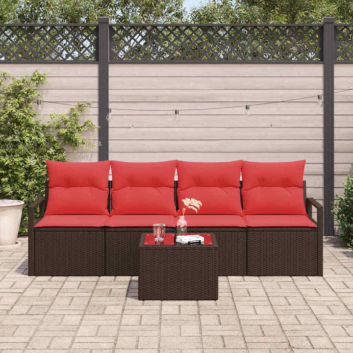 Sofa Sæt med pude med opbevaring 5 pcs Beige og Rød polyrattan