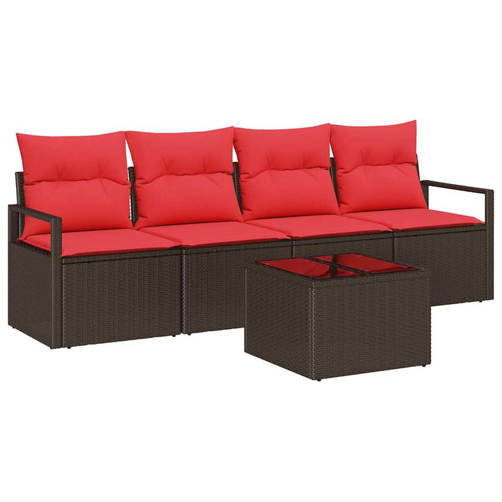 Sofa Sæt med pude med opbevaring 5 pcs Beige og Rød polyrattan