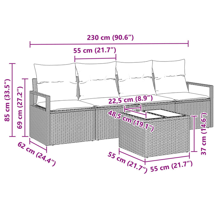 Sofa Sæt med pude med opbevaring 5 pcs Beige og Rød polyrattan