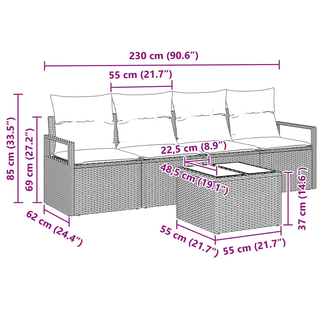 Sofa Sæt 5 stk. 4-Antal sæder Beige og Rød polyrattan