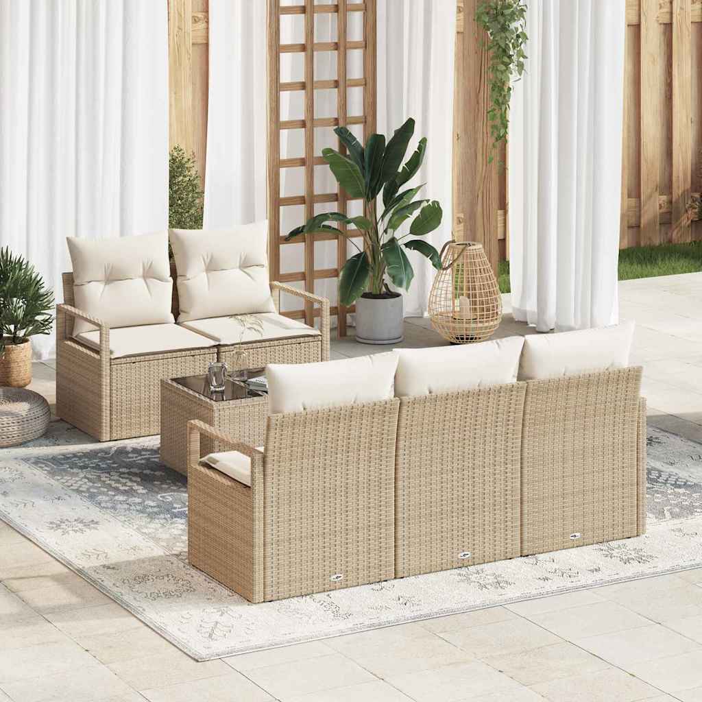 Havesofa Sæt 6 stk. 5-Antal sæder Beige og creme polyrattan