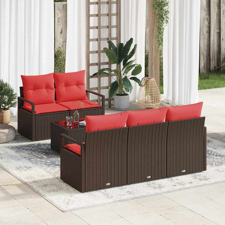 Havesofa Sæt 6 stk. 5-Antal sæder Beige og Rød polyrattan