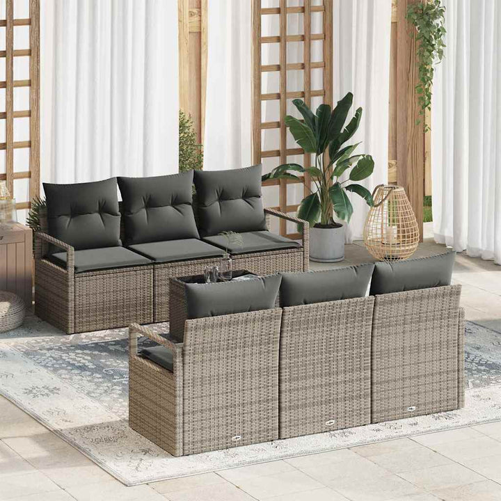 Havesofa Sæt med pude med opbevaring 7 pcs Grå polyrattan