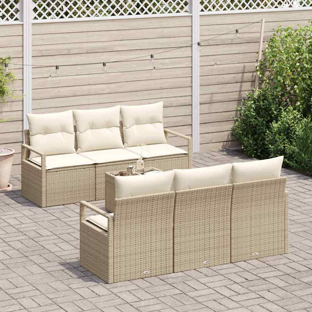 Havesofa Sæt 7 stk. 6-Antal sæder Beige og creme polyrattan