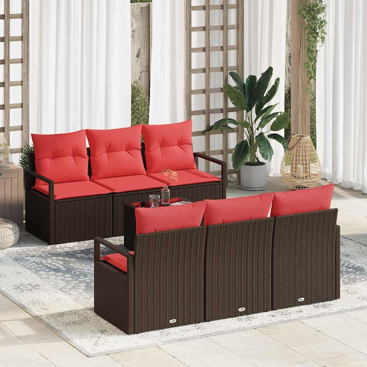 Havesofa Sæt med pude 7 pcs Beige og Rød polyrattan