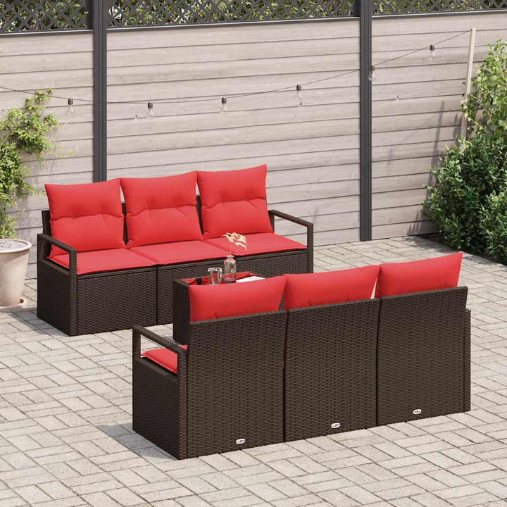 Havesofa Sæt med pude 7 pcs Beige og Rød polyrattan