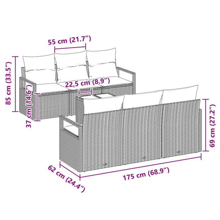 Havesofa Sæt med pude 7 pcs Beige og Rød polyrattan