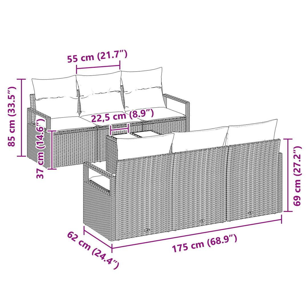 Havesofa Sæt 7 stk. 6-Antal sæder Beige og Rød polyrattan
