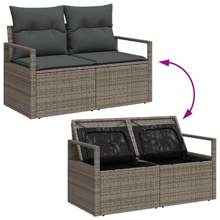 Havesofa Sæt med pude 7 pcs Grå Polyrattan og stål og glas
