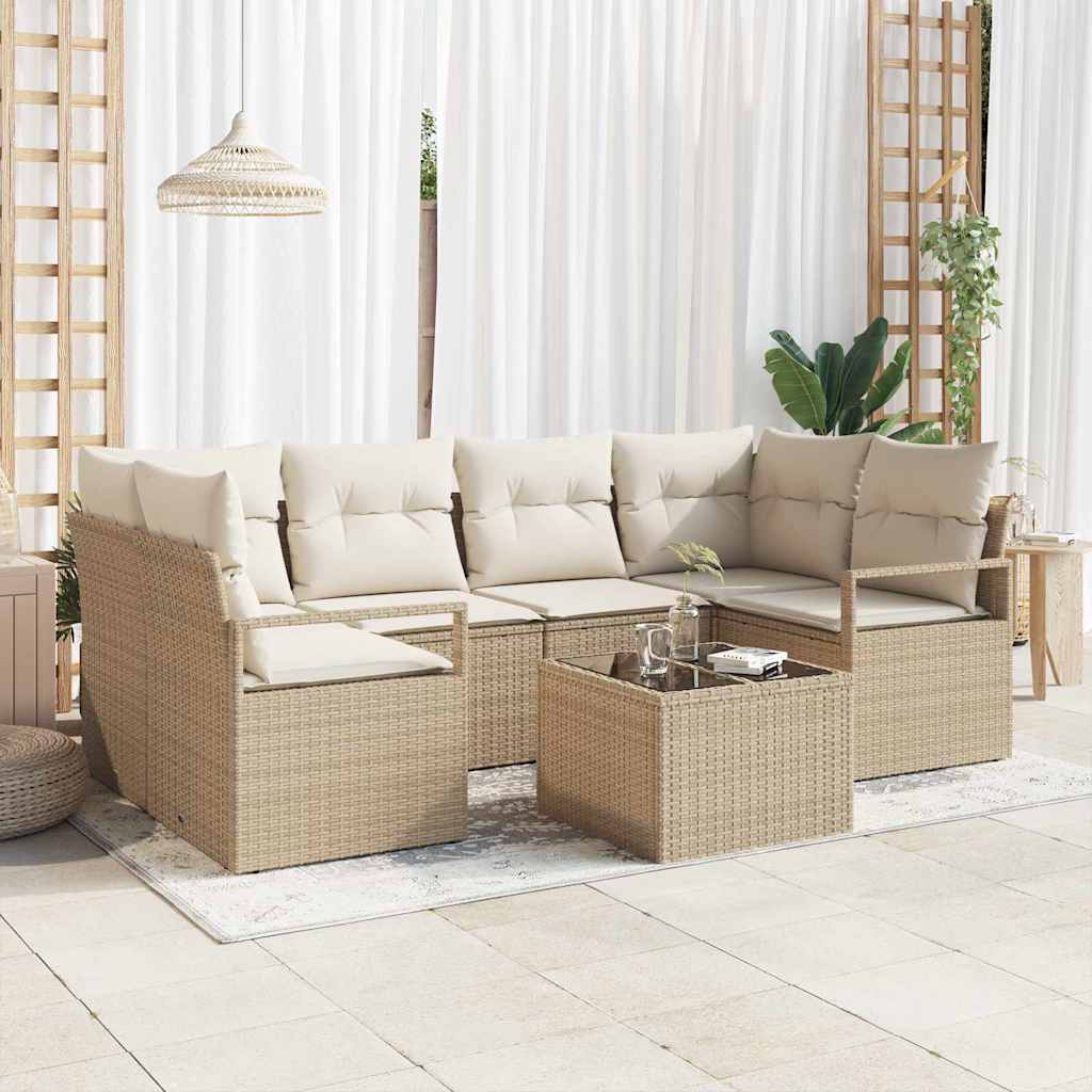 Havesofa Sæt 7 stk. 6-Antal sæder Beige og creme polyrattan