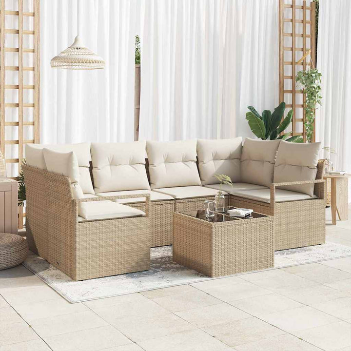 Havesofa Sæt 7 stk. 6-Antal sæder Beige og creme polyrattan