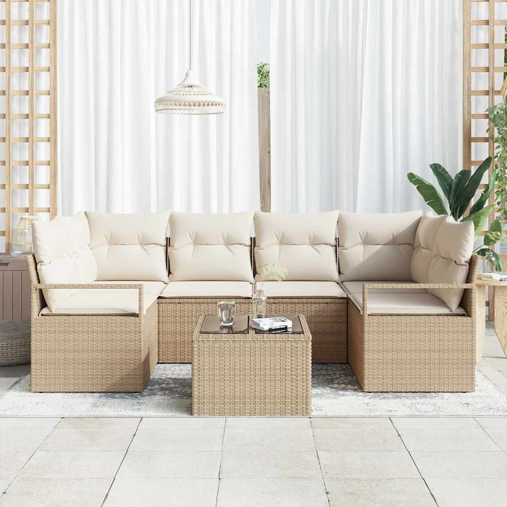 Havesofa Sæt 7 stk. 6-Antal sæder Beige og creme polyrattan