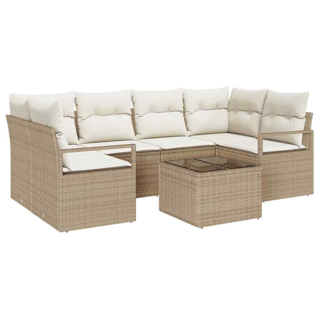 Havesofa Sæt 7 stk. 6-Antal sæder Beige og creme polyrattan