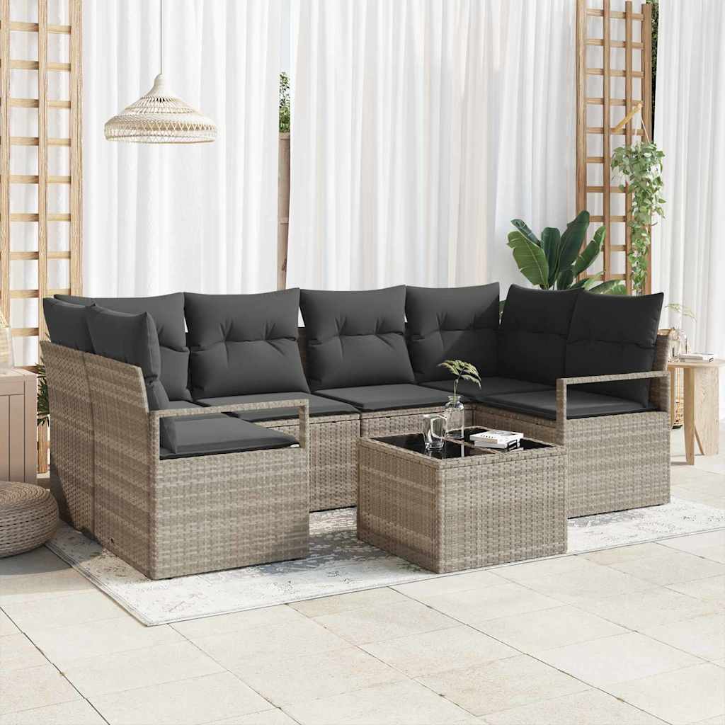 Havesofa Sæt med pude med opbevaring 7 pcs Lysegrå og mørkegrå