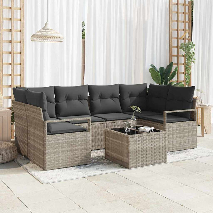 Havesofa Sæt med pude med opbevaring 7 pcs Lysegrå og mørkegrå