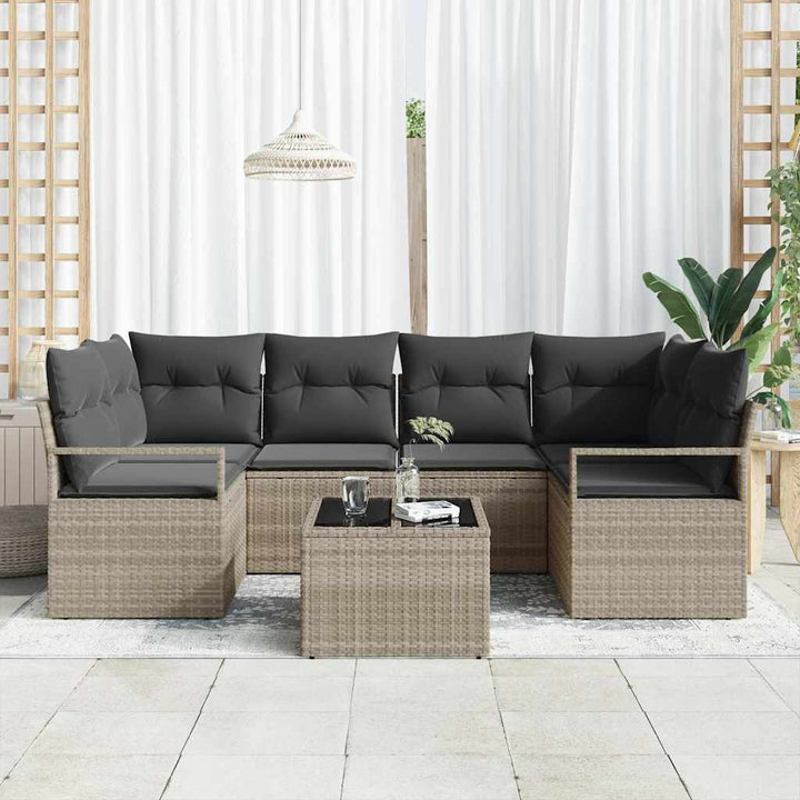 Havesofa Sæt med pude med opbevaring 7 pcs Lysegrå og mørkegrå