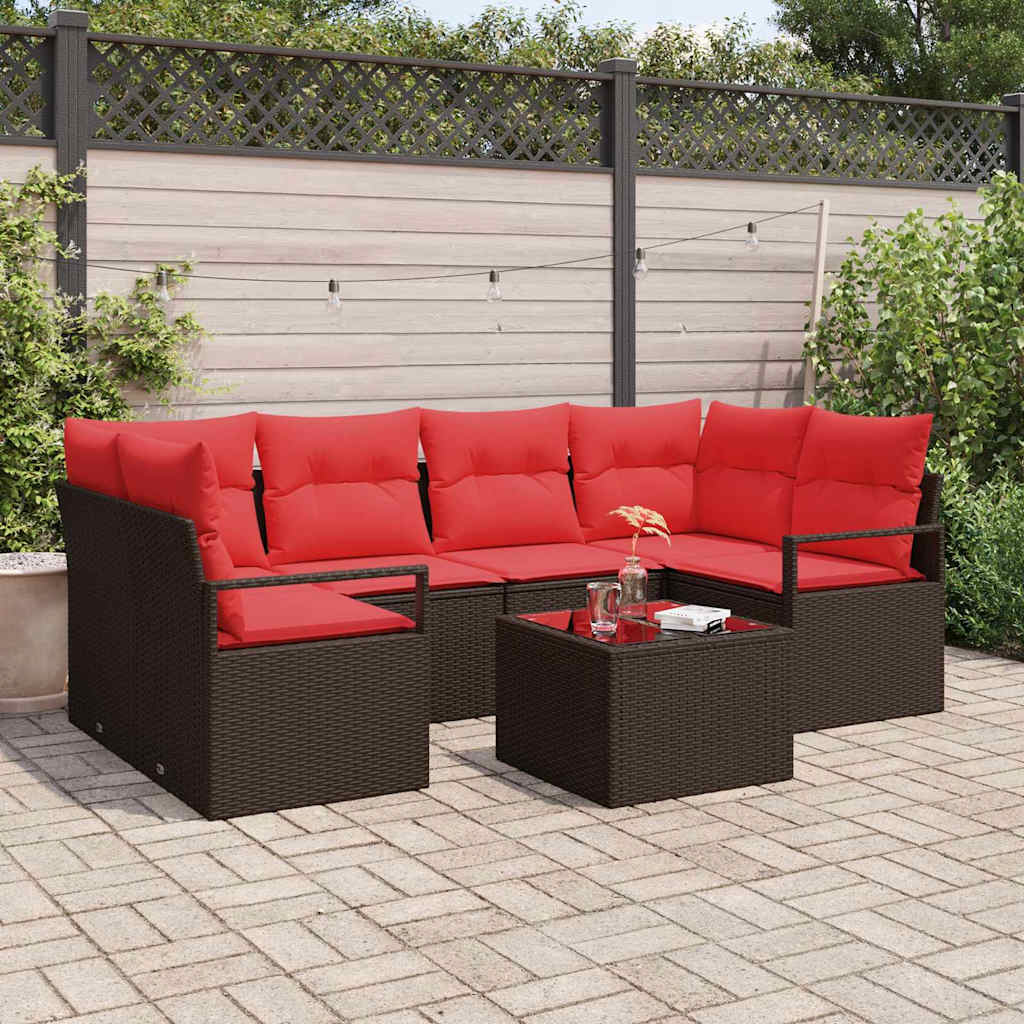 Havesofa Sæt med pude 7 pcs Beige og Rød polyrattan