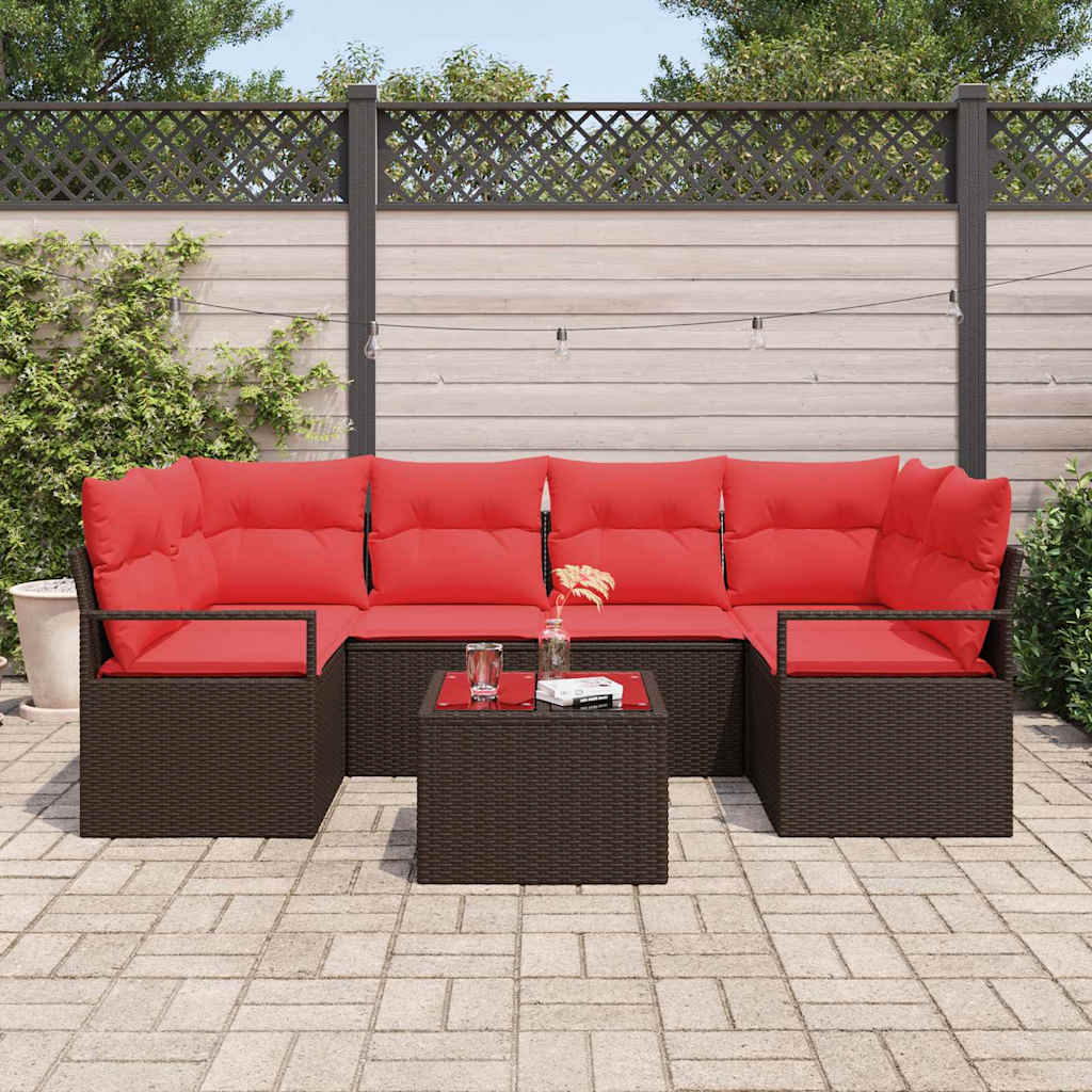 Havesofa Sæt med pude 7 pcs Beige og Rød polyrattan