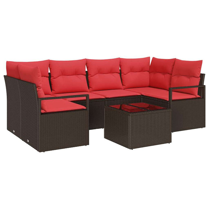 Havesofa Sæt 7 stk. 6-Antal sæder Beige og Rød polyrattan
