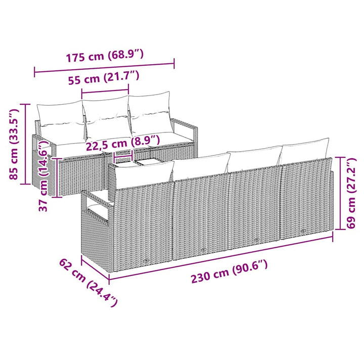 Havesofa Sæt med pude med pude 8 pcs Beige, grå 55 x 55 x 37 cm