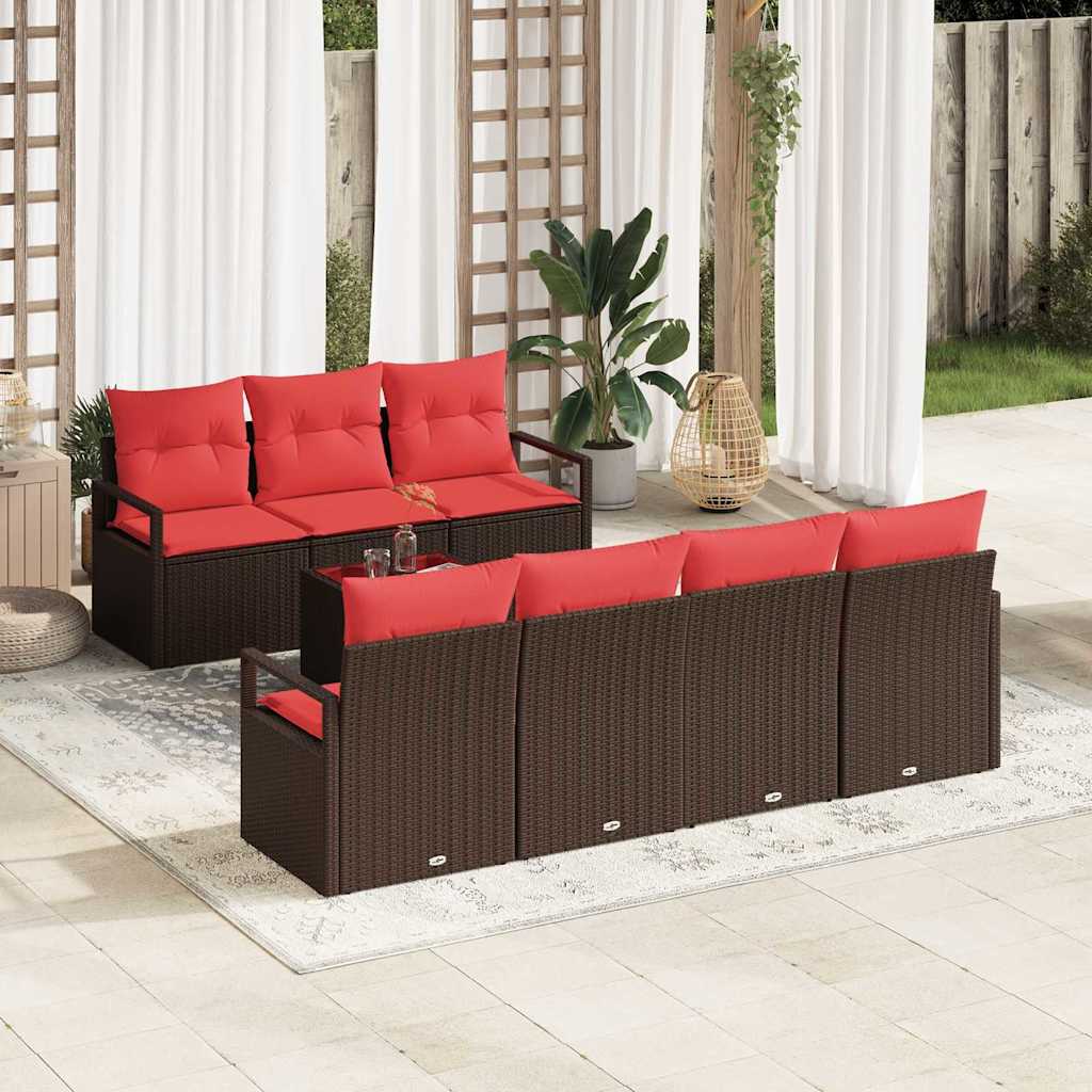 Havesofa Sæt med pude 8 pcs Beige og Rød polyrattan