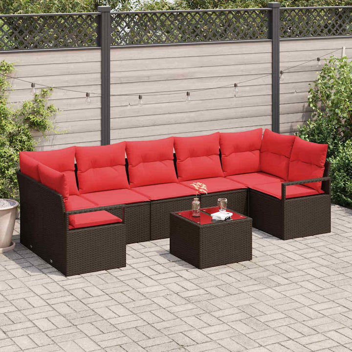 Havesofa Sæt 8 stk. 7-Antal sæder Beige og Rød polyrattan