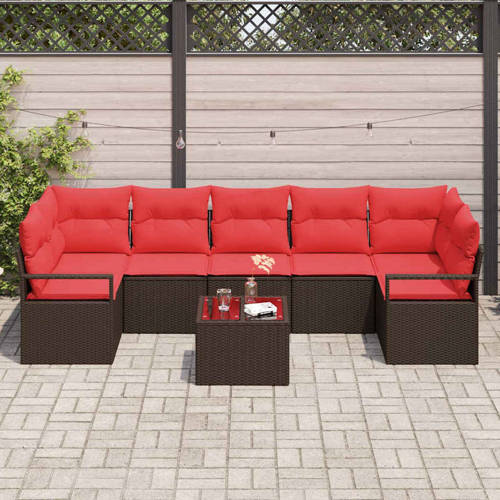 Havesofa Sæt 8 stk. 7-Antal sæder Beige og Rød polyrattan