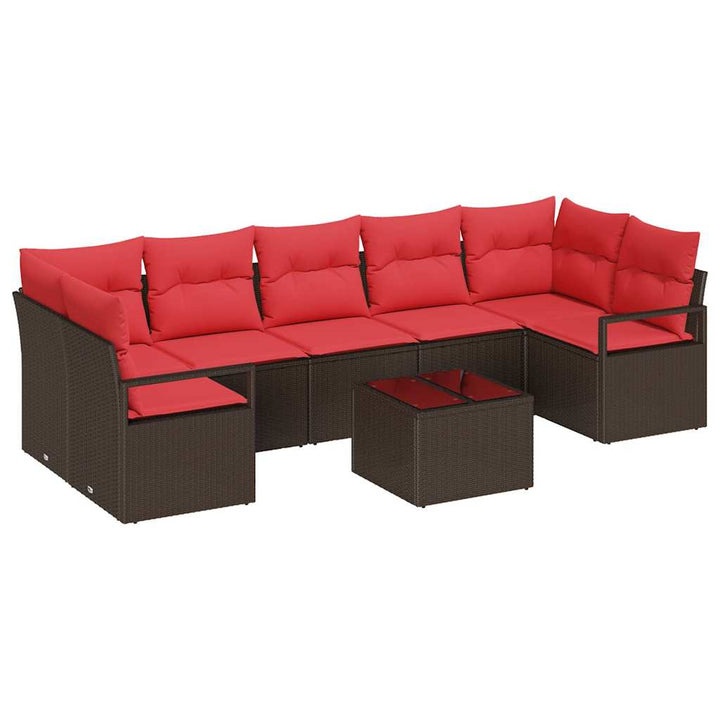 Havesofa Sæt 8 stk. 7-Antal sæder Beige og Rød polyrattan