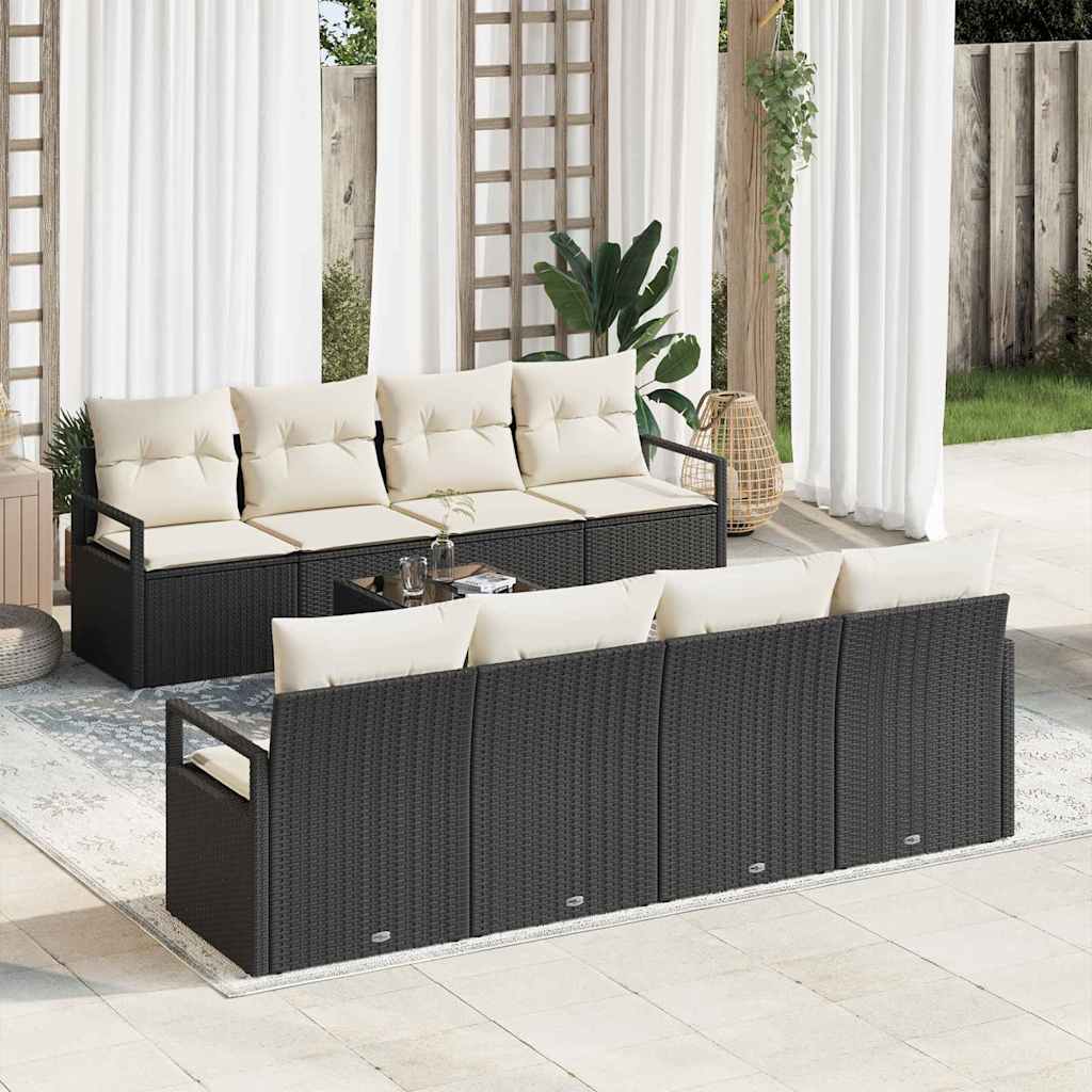 Havesofa Sæt med pude 9 pcs Sort og Cream polyrattan