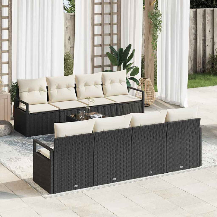 Havesofa Sæt med pude 9 pcs Sort og Cream polyrattan