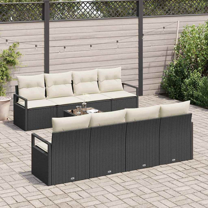 Havesofa Sæt med pude 9 pcs Sort og Cream polyrattan